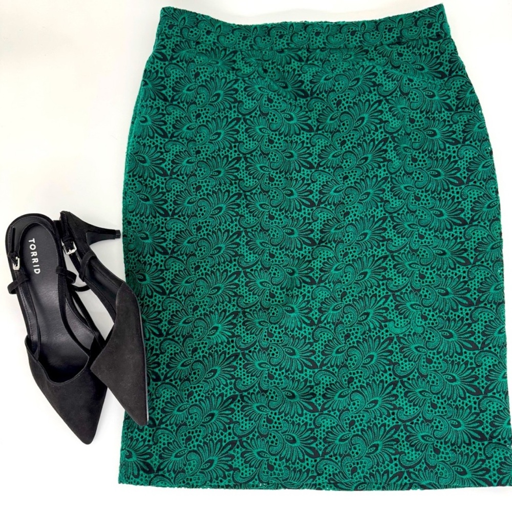 Ann Taylor Teal Lace Pencil Skirt